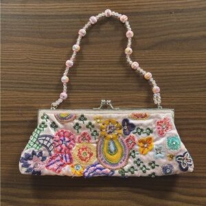 Vintage Bijoux Terner Embroidered Multicolored Beaded Handle Clutch